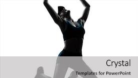  Presentation with woman runner - Presentation design with winning sports - one caucasian woman runner jogger background and a light gray colored foreground