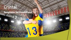  Presentation with football goal post - Cool new slide deck with winning sports - soccer or football players are backdrop and a  colored foreground