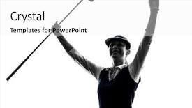  Presentation with white gold award - Presentation theme consisting of winning sports - woman golfer golfing silhouette background and a white colored foreground