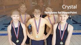  Presentation with winning - Presentation theme enhanced with winning swimming team background and a tawny brown colored foreground