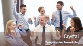  Presentation with victory - Amazing presentation theme having winning teams - business people celebrating victory backdrop and a violet colored foreground