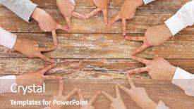  Presentation with victory team - Beautiful PPT theme featuring winning teams - business people gesture and team backdrop and a  colored foreground