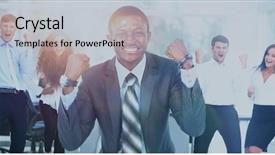  Presentation with team - Audience pleasing PPT layouts consisting of winning teams - business team celebrating a triumph backdrop and a light gray colored foreground