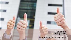  Presentation with holding people in hands - Presentation featuring winning teams - cheering business people holding their background and a soft green colored foreground