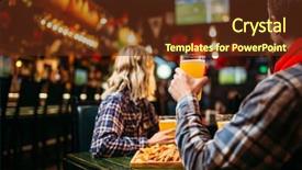  Presentation with sports drinks - Audience pleasing theme consisting of winning together - fans watching match and drinks backdrop and a tawny brown colored foreground