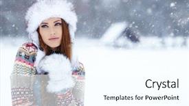  Presentation with outdoor movie - Slide set enhanced with winter - attractive young woman in wintertime background and a cool aqua colored foreground