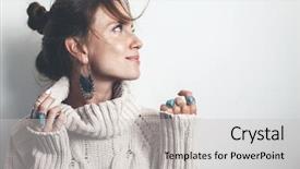  Presentation with minimal - Colorful slide deck enhanced with winter - boho jewelry on model ethnic backdrop and a light gray colored foreground
