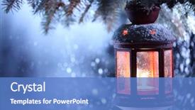  Presentation with lantern - Presentation theme having winter - christmas lantern with snowfall closeup background and a teal colored foreground