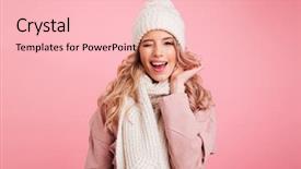  Presentation with happy image - Presentation theme having winter - image of happy young woman background and a lemonade colored foreground