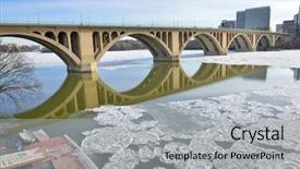 Presentation with cable stayed bridge over river - Audience pleasing slide set consisting of winter - key bridge over potomac backdrop and a light gray colored foreground