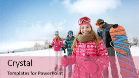  Presentation with winter family - Slide deck enhanced with winter - smiling girl with family background and a coral colored foreground