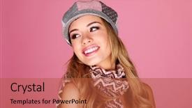  Presentation with fashion accessories - Audience pleasing slide deck consisting of winter accessories with her head backdrop and a red colored foreground