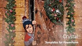  Presentation with spruce - Cool new PPT layouts with winter-activities-smiling-boy-child backdrop and a coral colored foreground