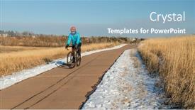  Presentation with trail - Presentation theme with winter-afternoon-on-a-biking background and a light blue colored foreground