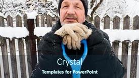  Presentation with snow shovel - Amazing slides having winter an elderly man leans on a snow shovel backdrop and a navy blue colored foreground