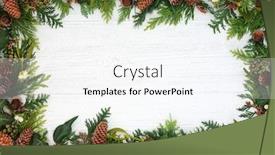  Presentation with rustic wood border - Presentation theme with winter and christmas background border with mistletoe ivy snow covered fir cedar leaves acorns and pine cones on rustic white wood background with copy space background and a sky blue colored foreground