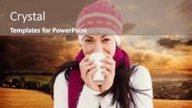  Presentation with winter scene - Presentation with winter-brunette-with-coffee-against background and a coral colored foreground