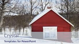  Presentation with cabin - Slide set featuring winter cabin in winter scene background and a sky blue colored foreground