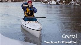  Presentation with winter river - Colorful PPT theme enhanced with winter canoe paddling on icy river taking a break for hot tea south platte river in eastern colorado backdrop and a gray colored foreground