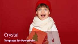  Presentation with child tree - Presentation design consisting of winter child christmas concept - happy girl in hat with box gift show fir tree wool toy on red background background and a crimson colored foreground