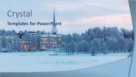  Presentation with finland - Cool new slide deck with winter-christmas-landscape-with-frozen backdrop and a sky blue colored foreground