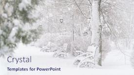  Presentation with winter - PPT theme enhanced with winter-city-park-benches-covered background and a sky blue colored foreground