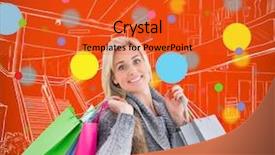  Presentation with blonde holds a magnifying glass - Amazing slides having winter clothes holding shopping backdrop and a  colored foreground