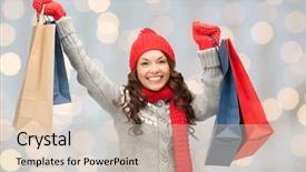  Presentation with christmas sale - Cool new PPT layouts with winter clothes with shopping backdrop and a  colored foreground