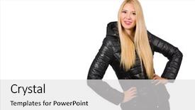  Presentation with black woman - Slide deck having winter coat - caucasian woman wearing black jacket background and a  colored foreground