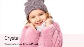  Presentation with clothing wooden clothes hanger object - PPT theme featuring winter coat - cute little girl in warm background and a  colored foreground