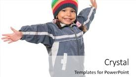  Presentation with race - Beautiful presentation theme featuring winter coat - happy mixed race little girl backdrop and a white colored foreground