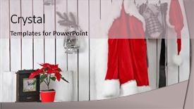  Presentation with interior decorating home - PPT theme with winter coat - interior of santa claus home background and a  colored foreground