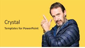  Presentation with shooting gun - Colorful PPT theme enhanced with winter coat holding symbolic gun backdrop and a yellow colored foreground