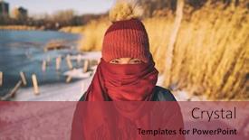  Presentation with winter weather - Audience pleasing presentation design consisting of winter-cold-weather-protection-girl backdrop and a red colored foreground