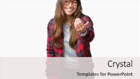  Presentation with glasses - Audience pleasing slides consisting of winter coming - young beautiful brunette woman wearing backdrop and a white colored foreground