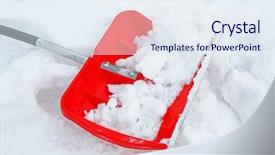  Presentation with snow shovel - Colorful slides enhanced with winter concept red shovel for snow removal backdrop and a sky blue colored foreground