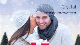  Presentation with gift - PPT theme having gloves yellow and garbage blue packages with blue brooms on the road in the park background and a gray colored foreground