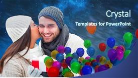  Presentation with aurora - Colorful slide set enhanced with winter couple holding gift against aurora night sky in blue backdrop and a ocean colored foreground