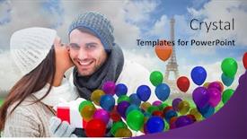  Presentation with eiffel tower - PPT layouts enhanced with winter couple holding gift against eiffel tower background and a light blue colored foreground