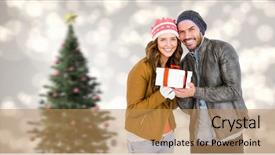  Presentation with christmas borders winter - Colorful slides enhanced with winter couple with christmas tree backdrop and a coral colored foreground