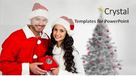  Presentation with christmas tree - PPT theme enhanced with winter couple with christmas tree background and a  colored foreground