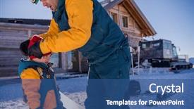  Presentation with father and son - Presentation theme enhanced with winter day at beautiful ski background and a ocean colored foreground