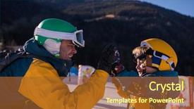  Presentation with father - Presentation theme featuring winter day at beautiful ski background and a tawny brown colored foreground