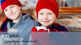  Presentation with log cabin winter - Slide deck consisting of winter day drinking hot chocolate background and a teal colored foreground