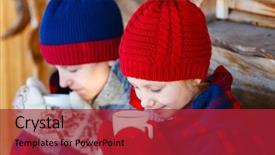  Presentation with log cabin winter - Beautiful slide set featuring winter day drinking hot chocolate backdrop and a red colored foreground