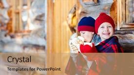  Presentation with log cabin winter - Amazing PPT theme having winter day drinking hot chocolate backdrop and a coral colored foreground