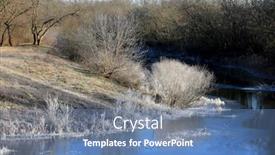  Presentation with winter river - Presentation design with winter-day-on-river-trees background and a teal colored foreground