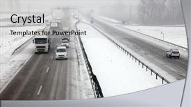  Presentation with driving - Amazing presentation theme having winter driving - highway traffic in heavy snowfall backdrop and a light gray colored foreground