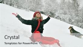  Presentation with falling snow - Slide deck having winter enjoying the snow background and a  colored foreground