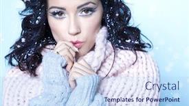  Presentation with snow flakes - PPT theme having winter face close up of young attractive woman covered with snow flakes christmas concept background and a light blue colored foreground